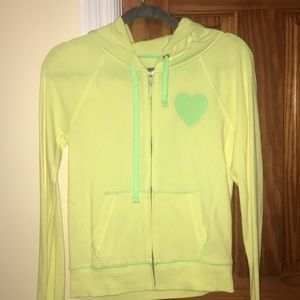 PINK full zip neon yellow sweatshirt